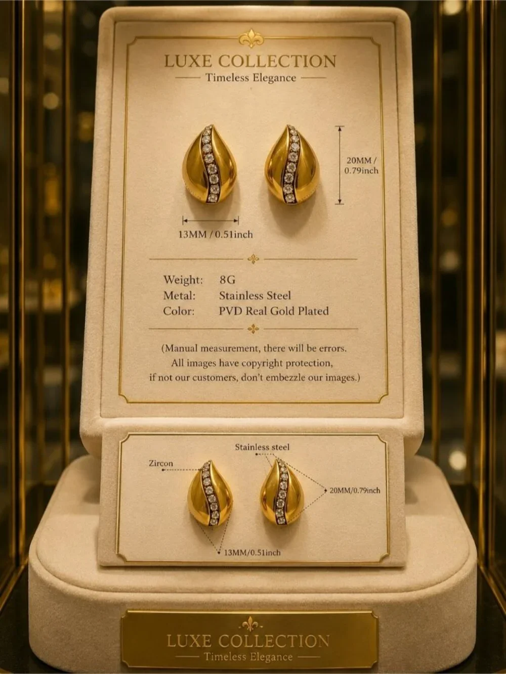 Gold Zircon Teardrop Earrings - PVD Real Gold Plated
